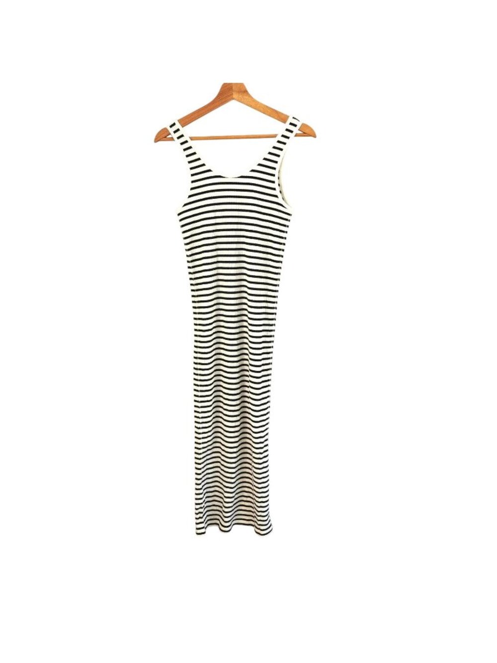 H&M Striped Sleeveless Ribbed Bodycon Tank Maxi Dress Black White M Stretch